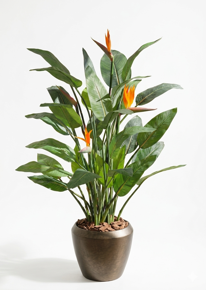 Artificial Flowering Bird of Paradise in Earle Dumpy Pot - 120cm
